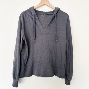 LOFT Navy V Neck Hoodie Knit Sweater Sweatshirt Top